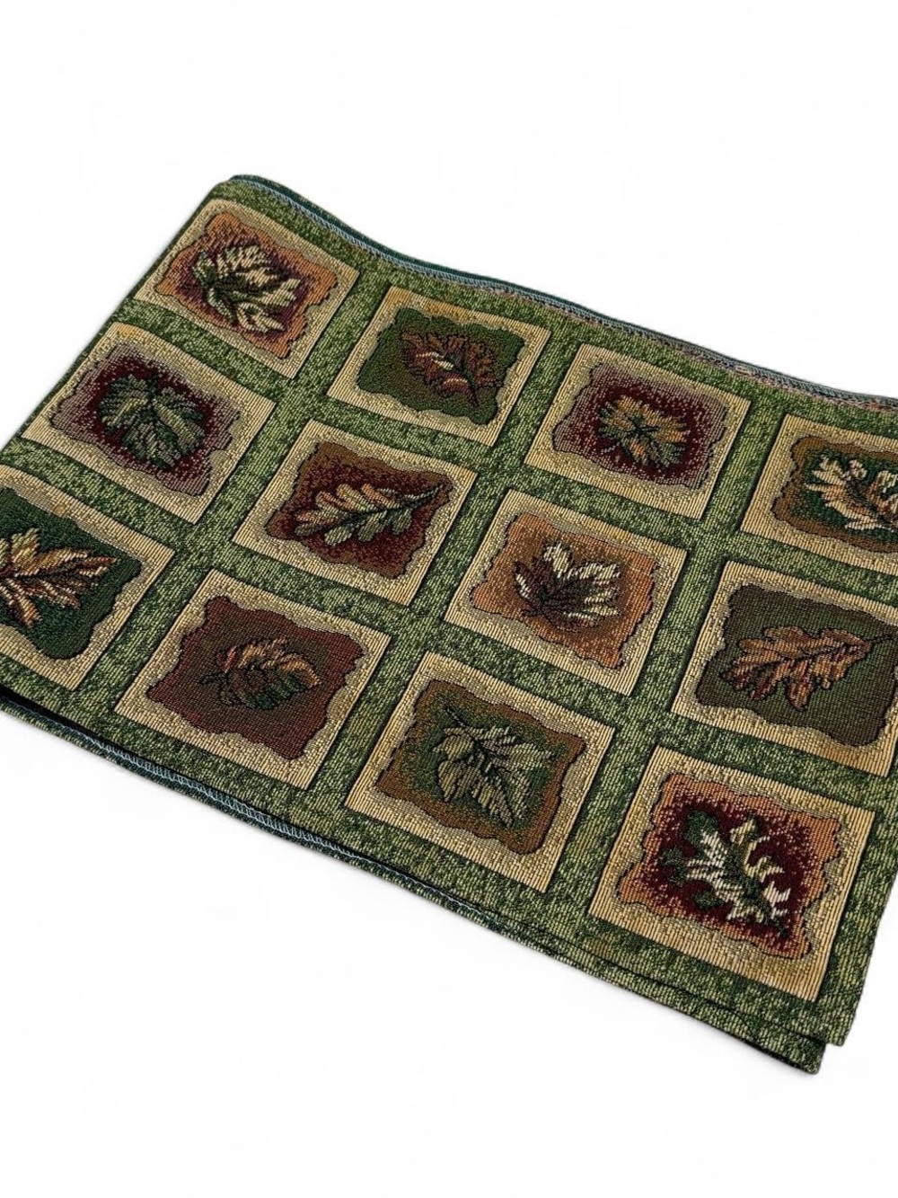 Vintage Fall Leaves Woven Table Runner Tapestry Reversible Autumn Leaf Decor